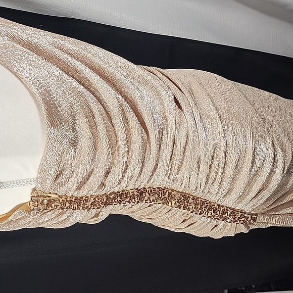 Calvin Klein One Shoulder Ruched Metallic Gown. 10 - Picture 10 of 16